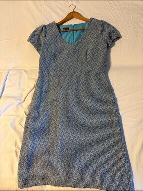Talbots Blue Tweed Midi Sheath Dress with Cap Sleeves